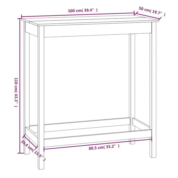 Massivholz Bartisch Kiefer 100x50x110 cm
