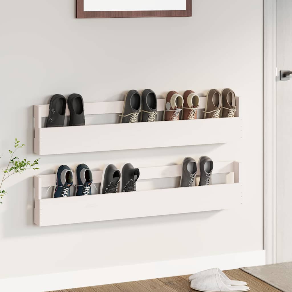 Wand Schuhregal 2er Set Kiefer Weiß