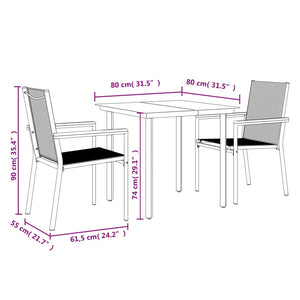 3-tlg. Garten-Essgruppe Schwarz Textilene und Stahl