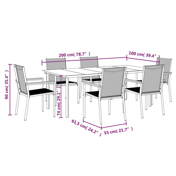7-tlg. Garten-Essgruppe Schwarz Textilene und Stahl