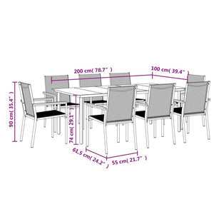 9-tlg. Garten-Essgruppe Schwarz Textilene und Stahl