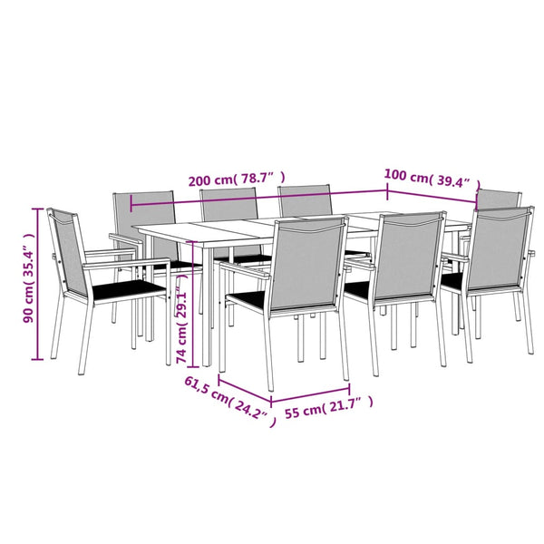 9-tlg. Garten-Essgruppe Schwarz Textilene und Stahl