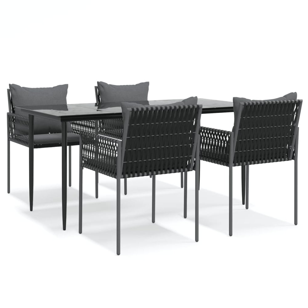 5-tlg. Garten-Essgruppe mit Kissen Poly Rattan und Stahl