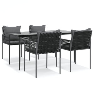 5-tlg. Garten-Essgruppe mit Kissen Poly Rattan und Stahl