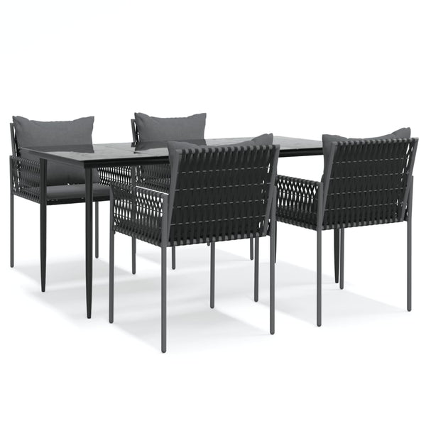 5-tlg. Garten-Essgruppe mit Kissen Poly Rattan und Stahl