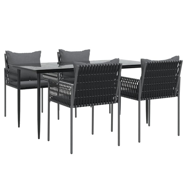 5-tlg. Garten-Essgruppe mit Kissen Poly Rattan und Stahl