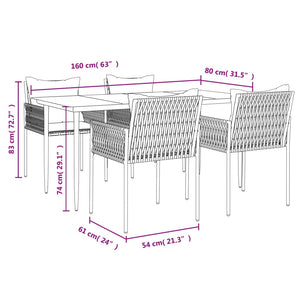 5-tlg. Garten-Essgruppe mit Kissen Poly Rattan und Stahl