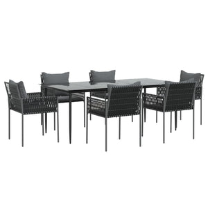 7-tlg. Garten-Essgruppe mit Kissen Poly Rattan und Stahl