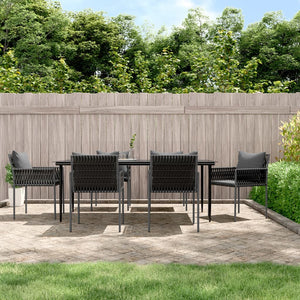 7-tlg. Garten-Essgruppe mit Kissen Poly Rattan und Stahl