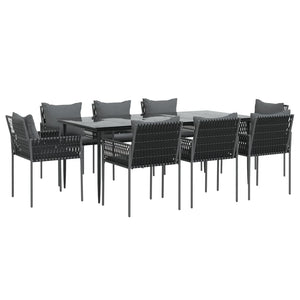 9-tlg. Garten-Essgruppe mit Kissen Poly Rattan und Stahl