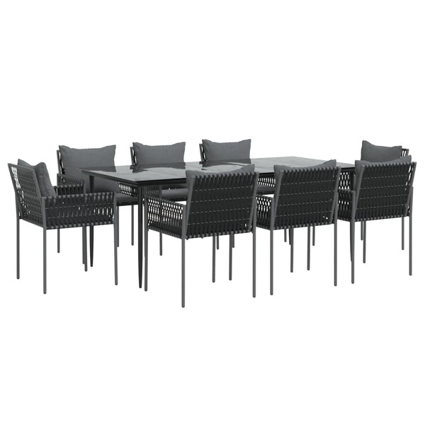 9-tlg. Garten-Essgruppe mit Kissen Poly Rattan und Stahl