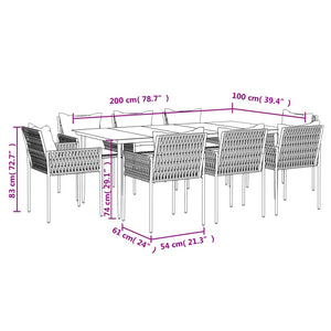 9-tlg. Garten-Essgruppe mit Kissen Poly Rattan und Stahl