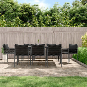 9-tlg. Garten-Essgruppe mit Kissen Poly Rattan und Stahl