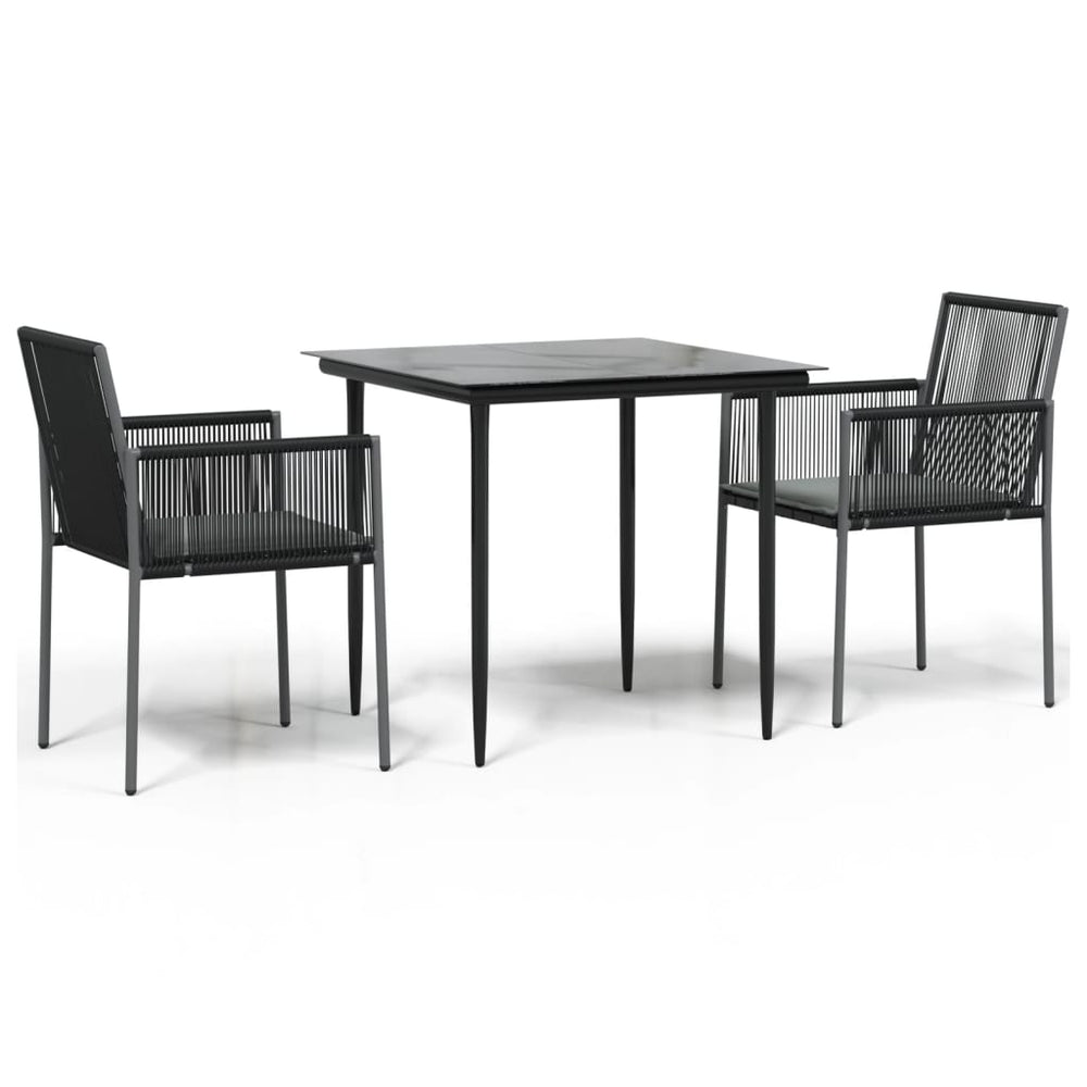 3-tlg. Garten-Essgruppe mit Kissen Schwarz Poly Rattan & Stahl