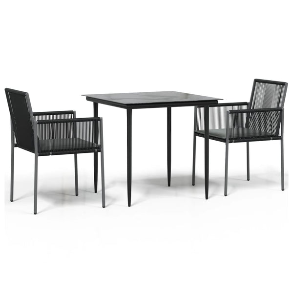 3-tlg. Garten-Essgruppe mit Kissen Schwarz Poly Rattan & Stahl