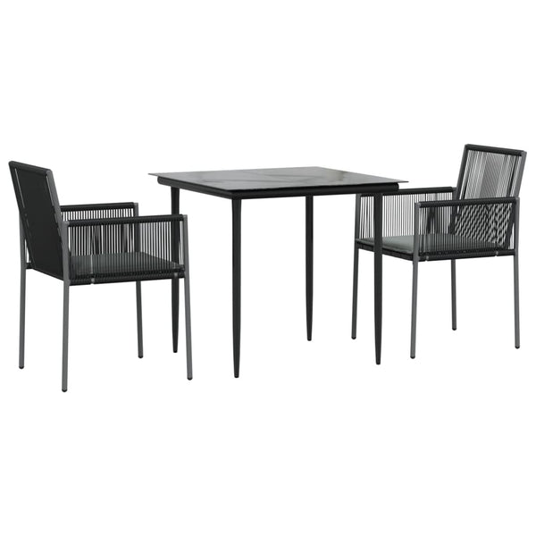 3-tlg. Garten-Essgruppe mit Kissen Schwarz Poly Rattan & Stahl