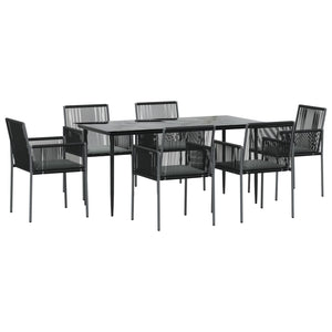 7-tlg. Garten-Essgruppe mit Kissen Schwarz Poly Rattan & Stahl