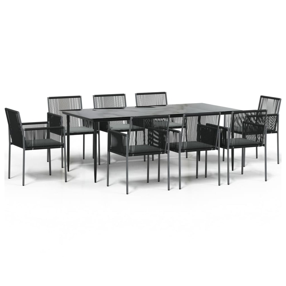 9-tlg. Garten-Essgruppe mit Kissen Schwarz Poly Rattan & Stahl