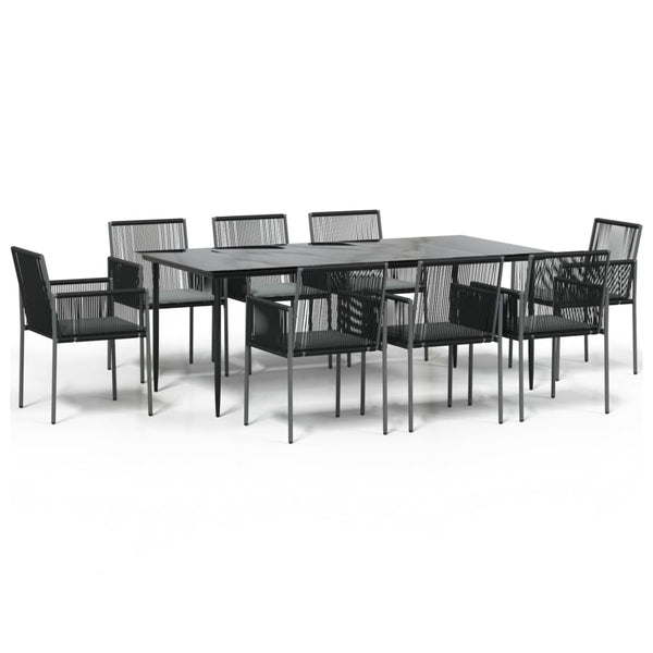 9-tlg. Garten-Essgruppe mit Kissen Schwarz Poly Rattan & Stahl
