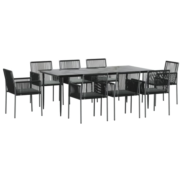 9-tlg. Garten-Essgruppe mit Kissen Schwarz Poly Rattan & Stahl