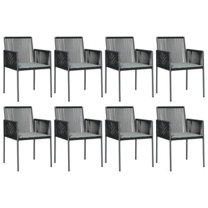 9-tlg. Garten-Essgruppe mit Kissen Schwarz Poly Rattan & Stahl