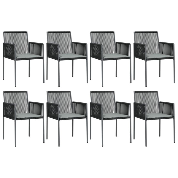 9-tlg. Garten-Essgruppe mit Kissen Schwarz Poly Rattan & Stahl