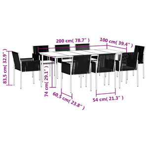 9-tlg. Garten-Essgruppe mit Kissen Schwarz Poly Rattan & Stahl