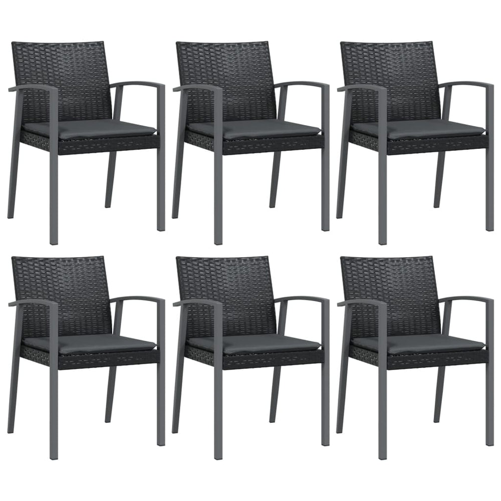 Gartenstühle mit Kissen 6 Stk. Schwarz 56,5x57x83cm Poly Rattan