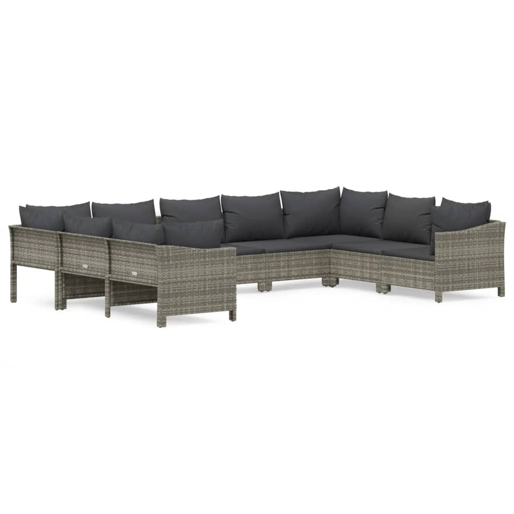 vidaXL Salon de jardin 9 pcs avec coussins Résine tressée Gris