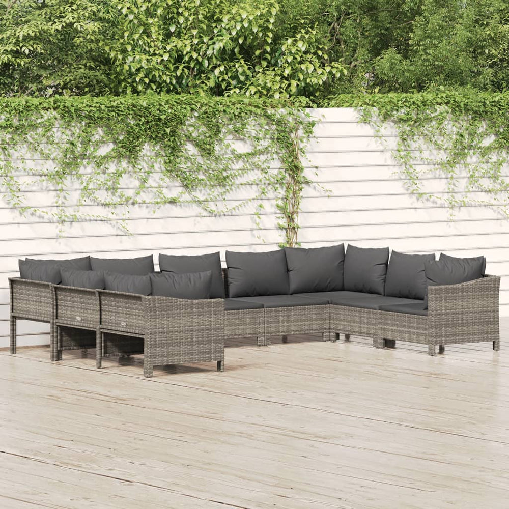 vidaXL Salon de jardin 9 pcs avec coussins Résine tressée Gris