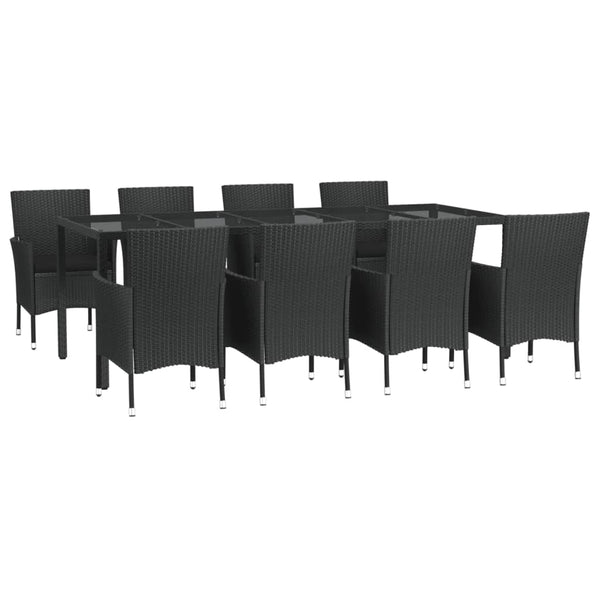 9-tlg. Garten-Essgruppe mit Kissen Schwarz Poly Rattan