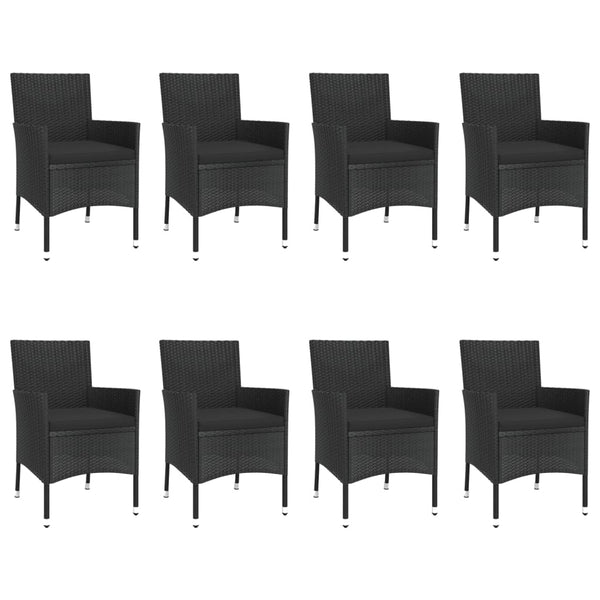 9-tlg. Garten-Essgruppe mit Kissen Schwarz Poly Rattan