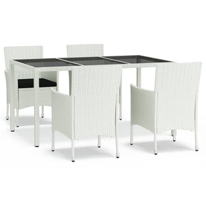 5-tlg. Garten-Essgruppe mit Kissen Weiß Poly Rattan