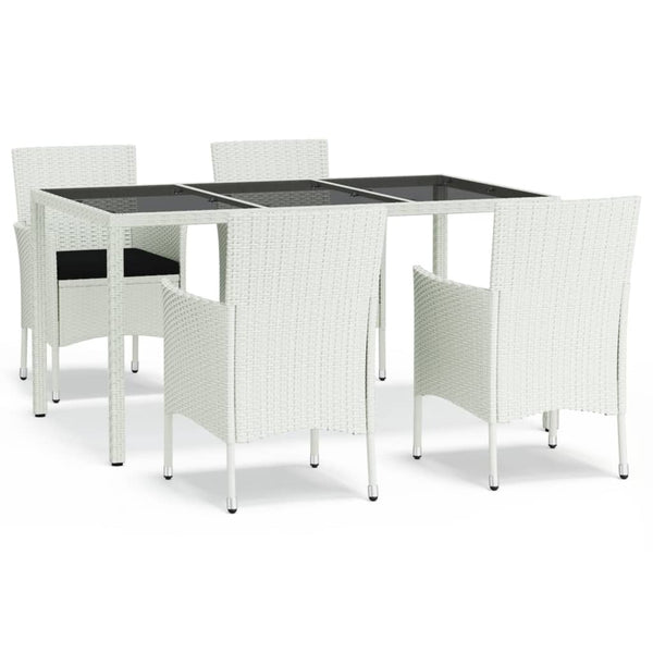 5-tlg. Garten-Essgruppe mit Kissen Weiß Poly Rattan