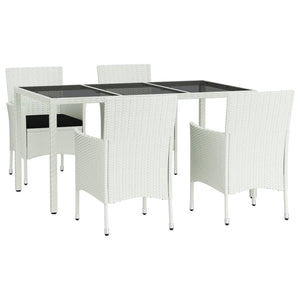 5-tlg. Garten-Essgruppe mit Kissen Weiß Poly Rattan
