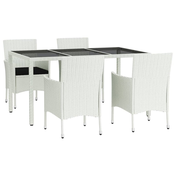 5-tlg. Garten-Essgruppe mit Kissen Weiß Poly Rattan