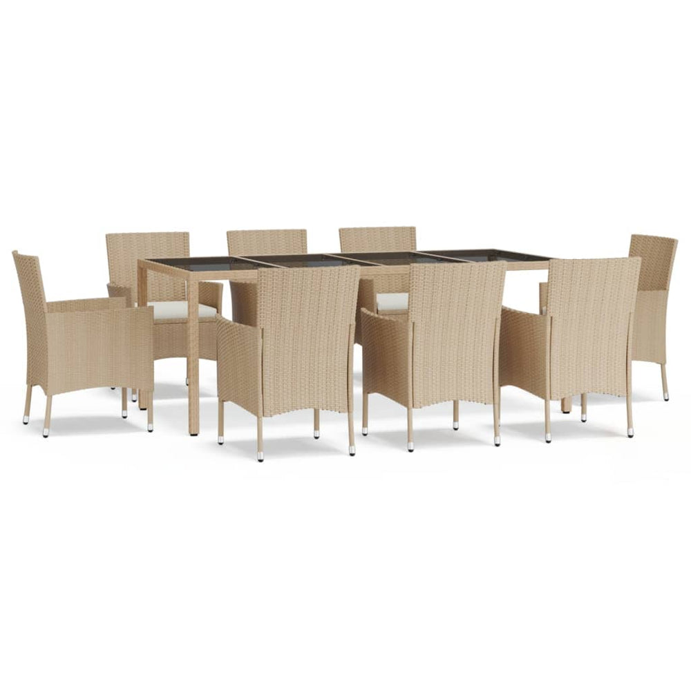 9-tlg. Garten-Essgruppe mit Kissen Beige Poly Rattan