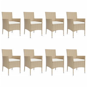 9-tlg. Garten-Essgruppe mit Kissen Beige Poly Rattan