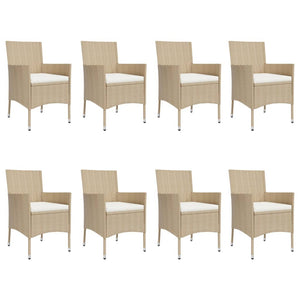 9-tlg. Garten-Essgruppe mit Kissen Beige Poly Rattan
