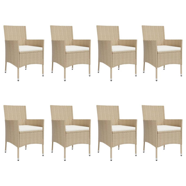 9-tlg. Garten-Essgruppe mit Kissen Beige Poly Rattan