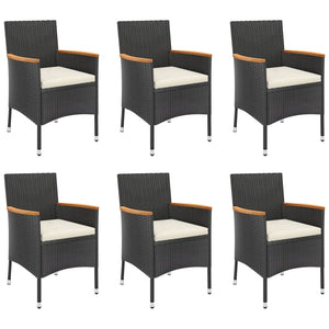 7-tlg. Garten-Essgruppe mit Kissen Schwarz Poly Rattan