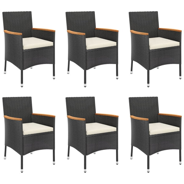 7-tlg. Garten-Essgruppe mit Kissen Schwarz Poly Rattan