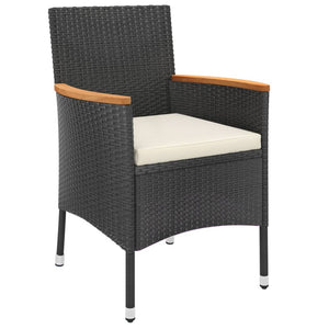 7-tlg. Garten-Essgruppe mit Kissen Schwarz Poly Rattan