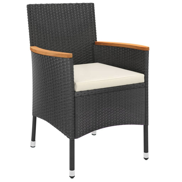 7-tlg. Garten-Essgruppe mit Kissen Schwarz Poly Rattan