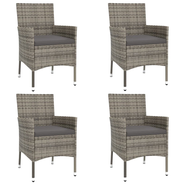 5-tlg. Garten-Bistro-Set mit Kissen Grau Poly Rattan