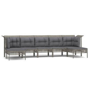 7-tlg. Garten-Lounge-Set mit Kissen Grau Poly Rattan