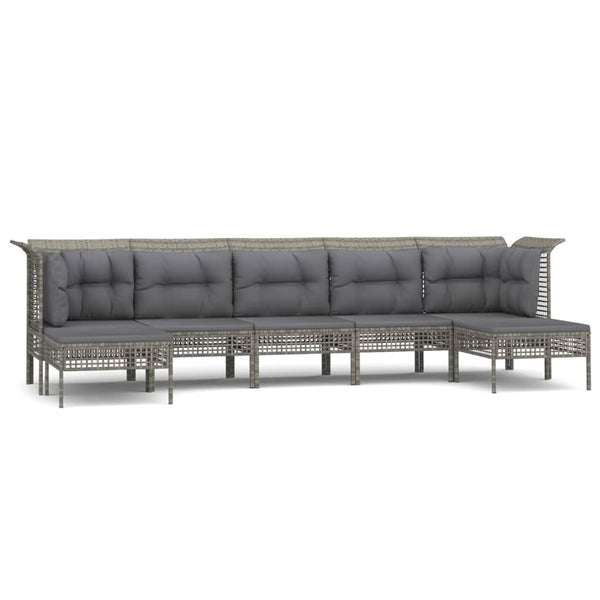 7-tlg. Garten-Lounge-Set mit Kissen Grau Poly Rattan