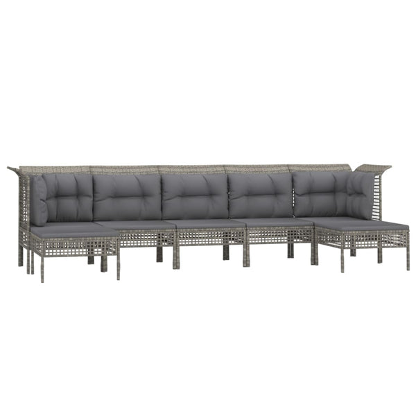 7-tlg. Garten-Lounge-Set mit Kissen Grau Poly Rattan