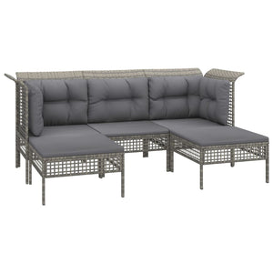 7-tlg. Garten-Lounge-Set mit Kissen Grau Poly Rattan