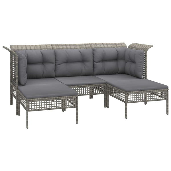 7-tlg. Garten-Lounge-Set mit Kissen Grau Poly Rattan